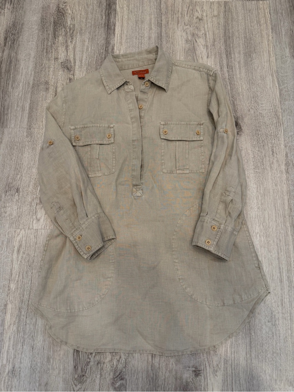Tommy Bahama Relax XS Beige 100% Linen Utility Tunic Shirt